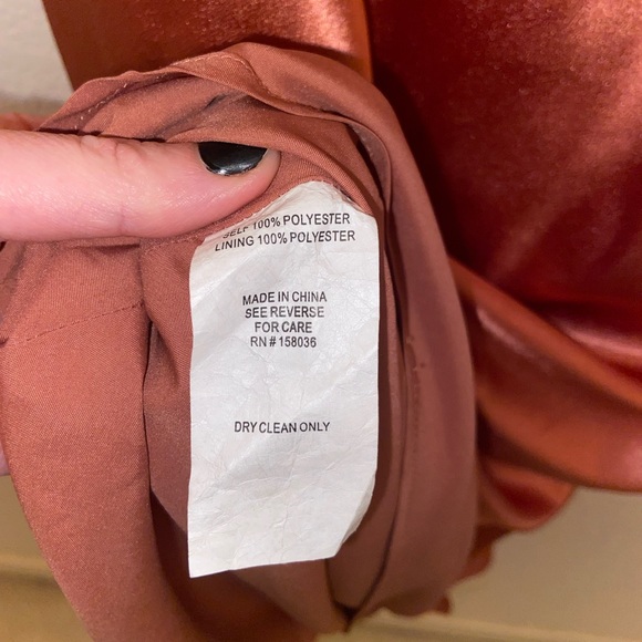 STUNNING Copper Shiny Silky Midi Dress Size M - Picture 4 of 5